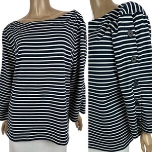 Banana Republic Pullover Top Sz XXL Blue & White Stripe 3/4 Sleeve Poly/Rayon/Sp